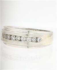 14K 8.9g Solid White Gold Diamond Channel Beaded Wedding Band Men Ring Size-10.5